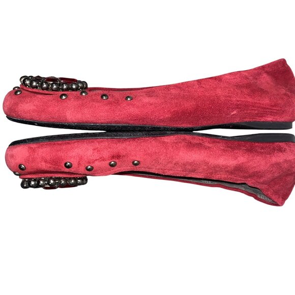 Stuart Weitzman Red Jewel Embellished studded Suede Flats Size 8 M - Picture 11 of 15